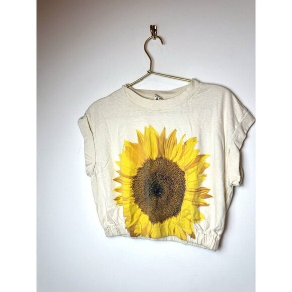 Oneita Tops - Vtg 90s Sunflower Floral Cropped USA T Shirt